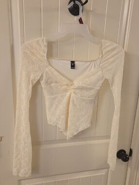 Windsor Cream Long Sleeve Twist Front Crop Top